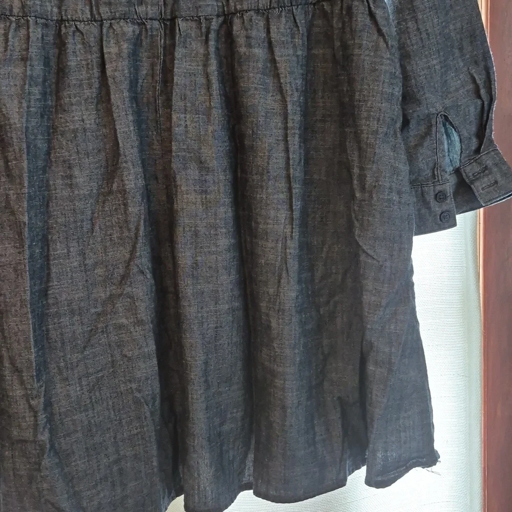 Button Front Lg. Petite Babydoll Blue Chambray Shirtdress Cotton Dress Mini - Picture 8 of 9